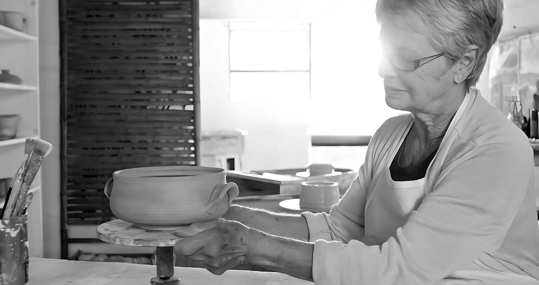 Support coordinator reviewing care plan with elderly client and family members